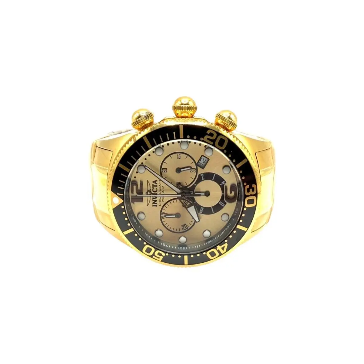 Invicta Lupah Swiss Ronda Caliber Men`s Watch - 47mm Gold 14204 - Dial: Gold, Band: Gold, Bezel: Black
