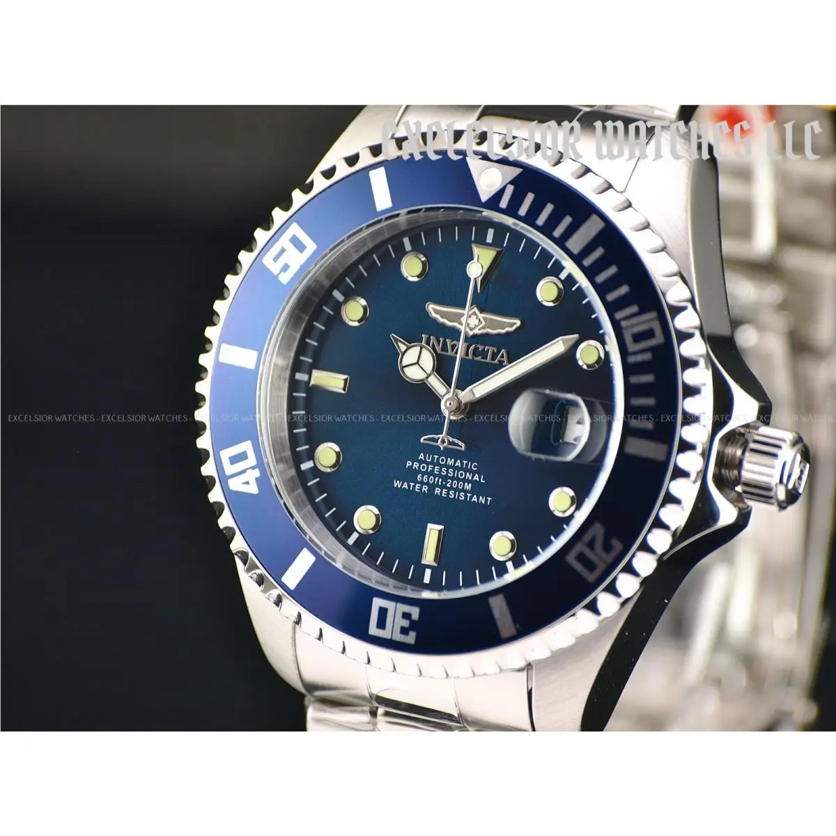 Men`s 47mm Grand Pro Diver NH35A Automatic Blue Dial Silver Tone Watch by Invicta