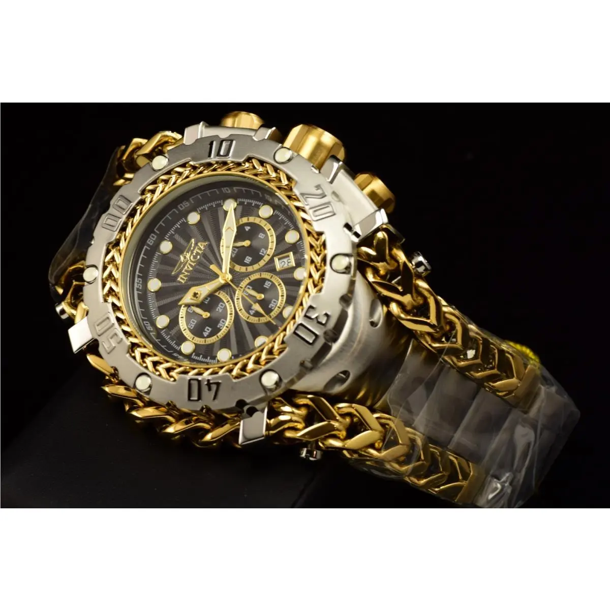 Men`s Gladiator Black Chronograph Dial Stainless Steel Two Tone Watch by Invicta