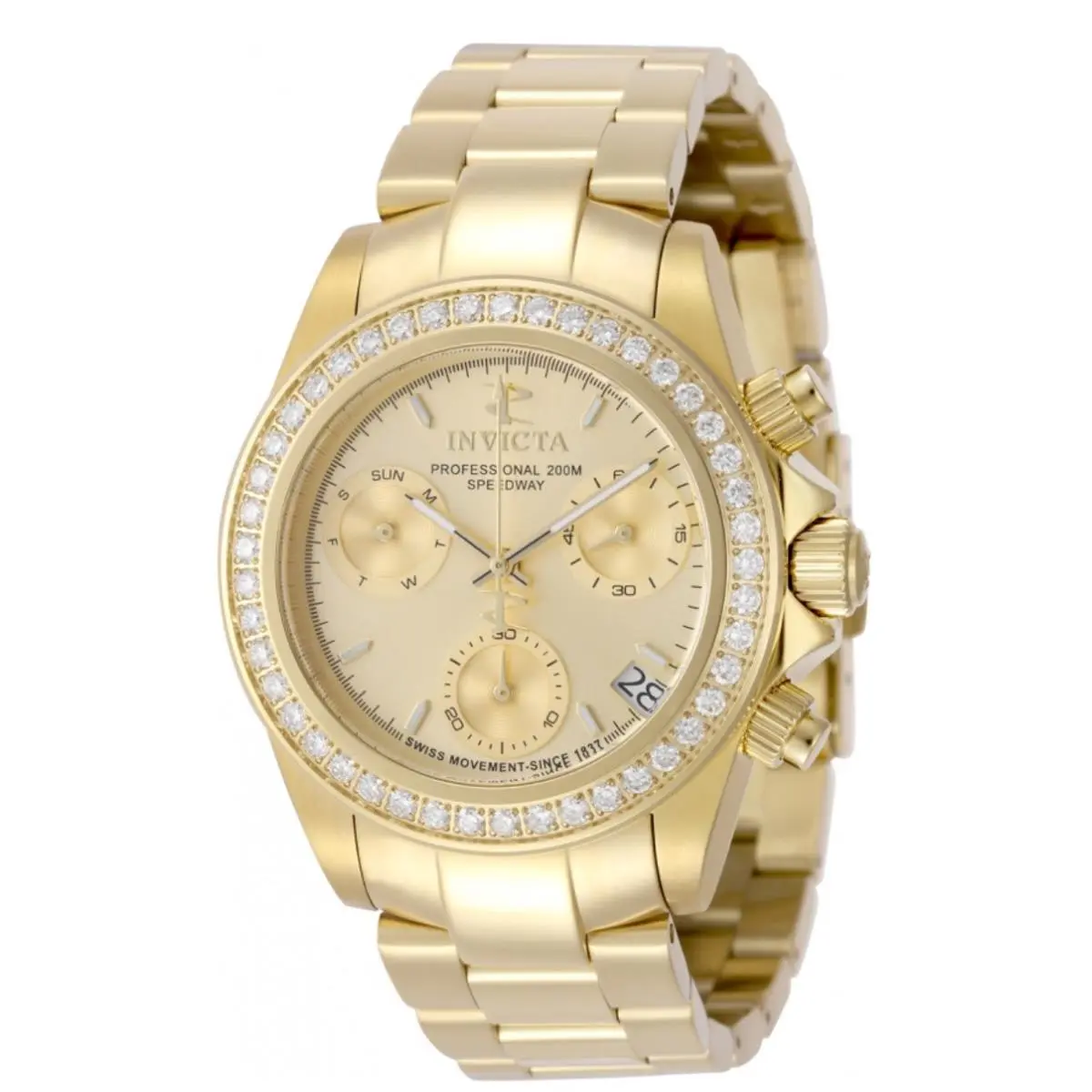 Invicta Elite Speedway Lady 1.61 CT Diamond 38mm Swiss Gold Watch 51111 - Dial: Gold Yellow, Band: Gold Yellow, Bezel: Gold White Yellow