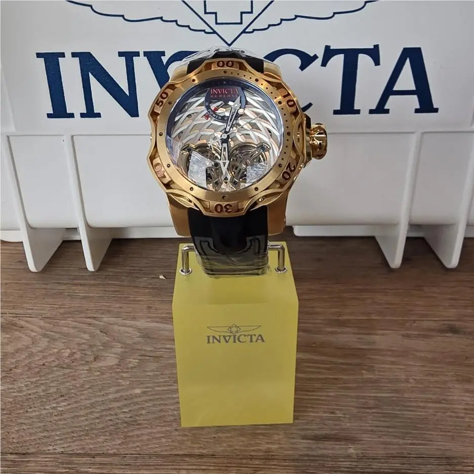 Invicta Reserve Venom Gold Label Automatic Skeleton Gold Tone Black Siliconeband