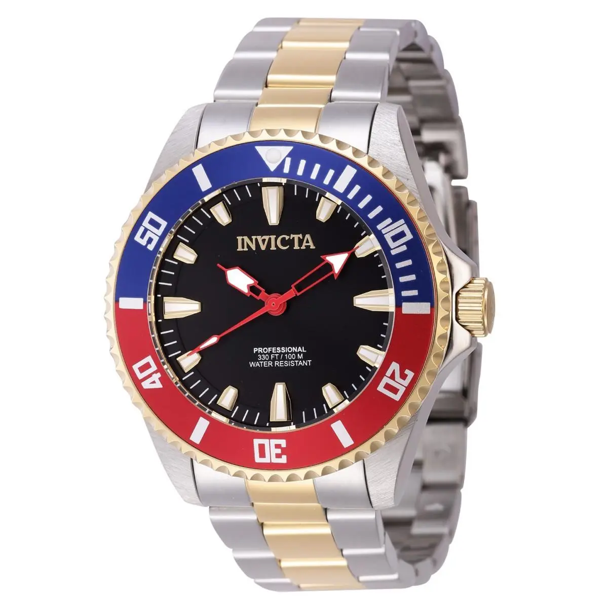 Men`s 44mm Pro Diver Two Tone Red/blue Bezel Black Dial 200m Watch by Invicta