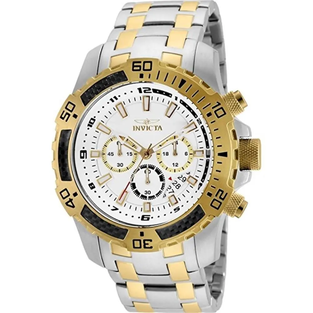 Men`s 51mm Pro Diver Chronograph White Dial Two-tone Steel Watch 24859 by Invicta