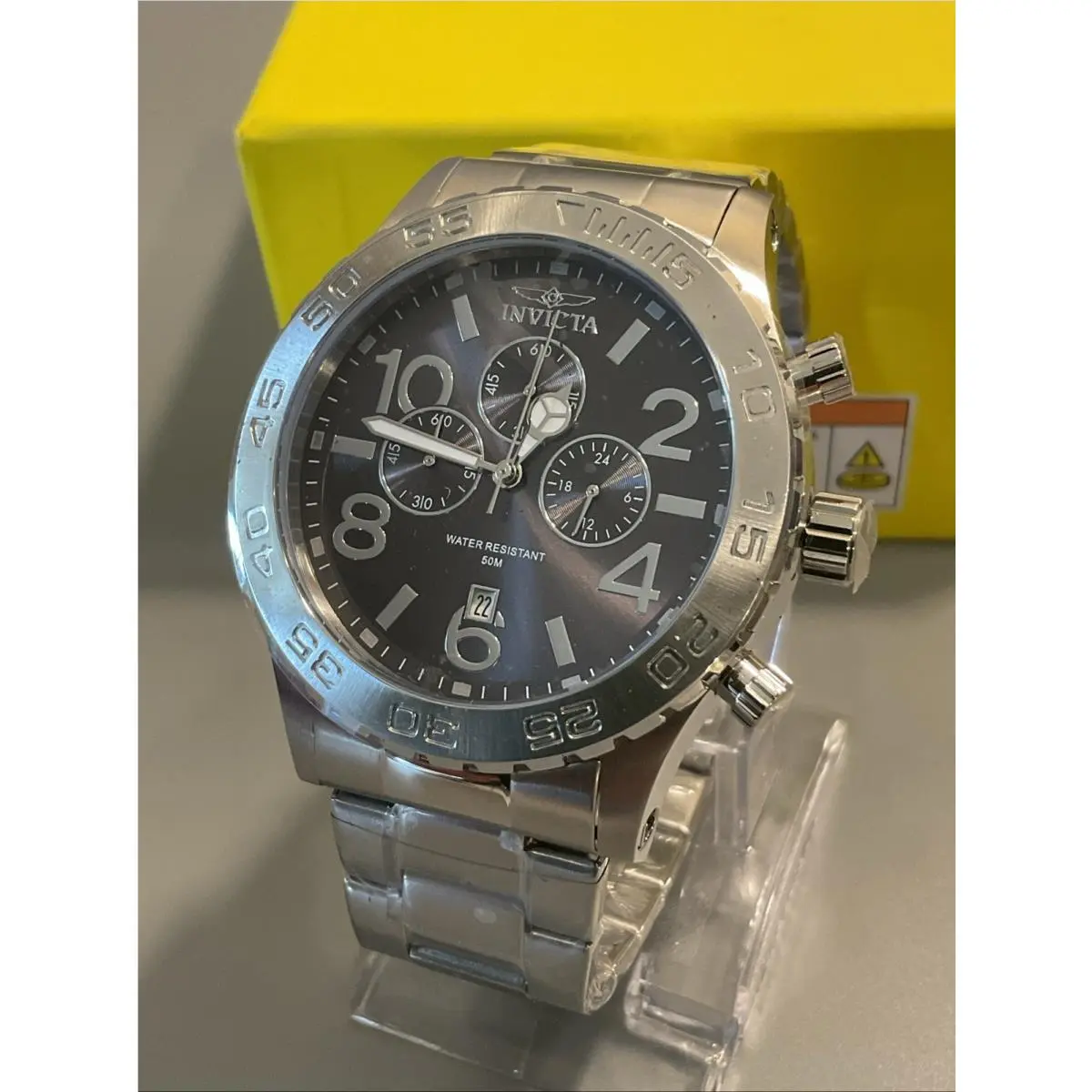 Invicta Specialty Men`s Watch Silver Tone Black Dial Quartz Steel 50mm 49096
