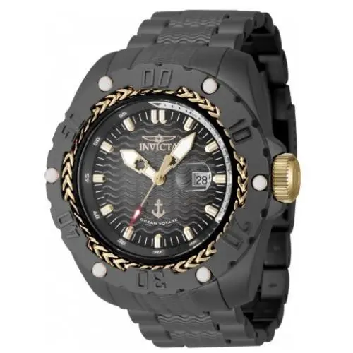 Ocean Voyage Black Gold Bezel Stainless Steel 52mm 47743 by Invicta