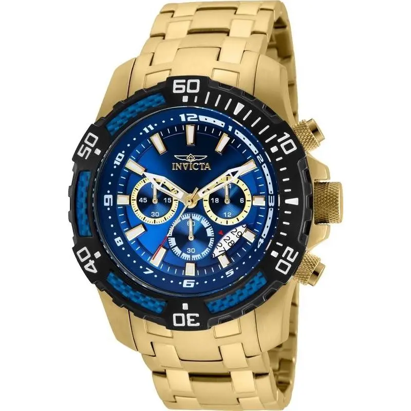Invicta Men`s Watch Pro Diver Scuba Chronograph Blue and Gold Tone Dial 24856