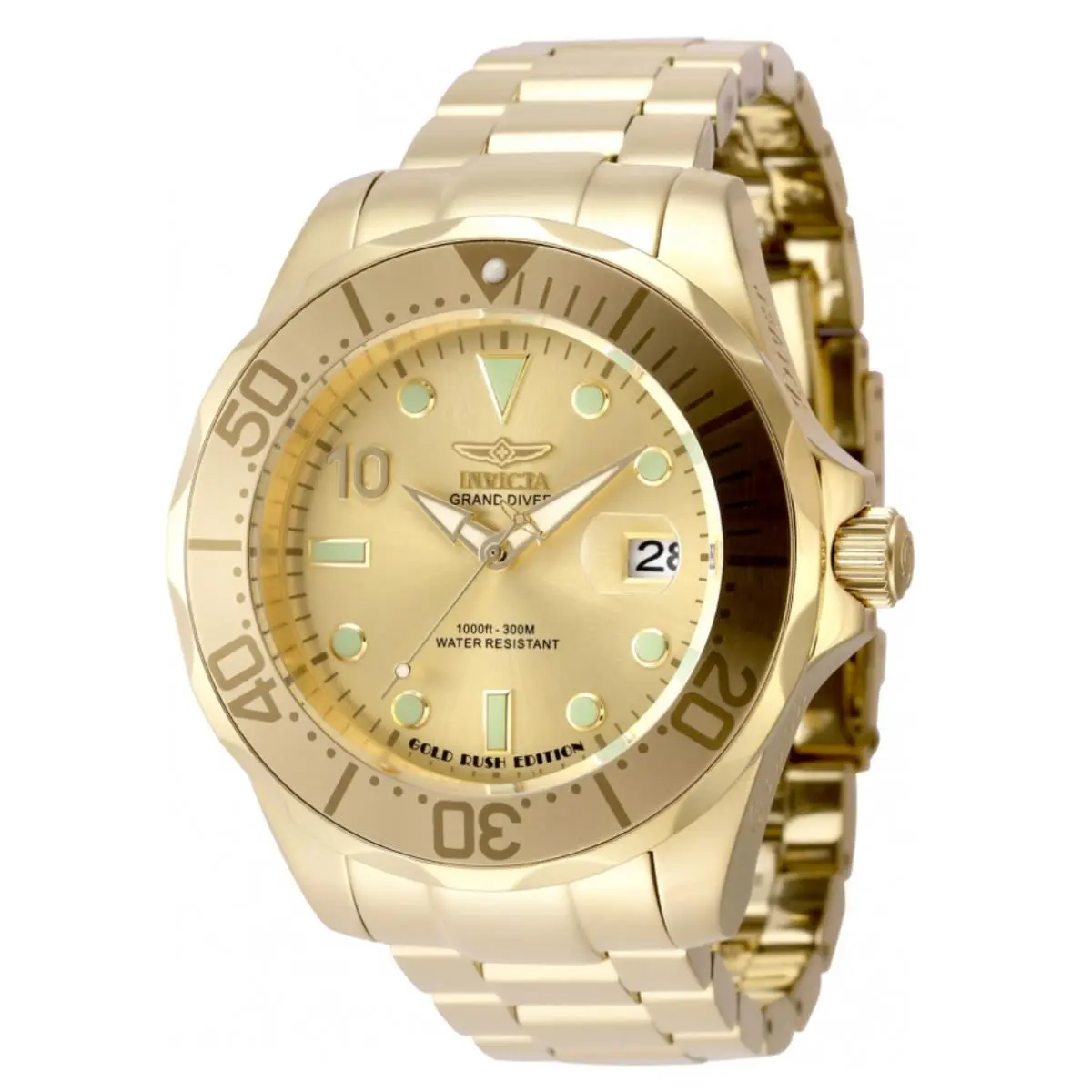 Invicta Grand Diver Gold Rush Ed Men`s 47mm Automatic Triple Gold Watch 48705 - Dial: Gold, Yellow, Gold,Yellow, Band: Gold, Yellow, Gold,Yellow, Bezel: Gold, Yellow, Black,Gold,Yellow