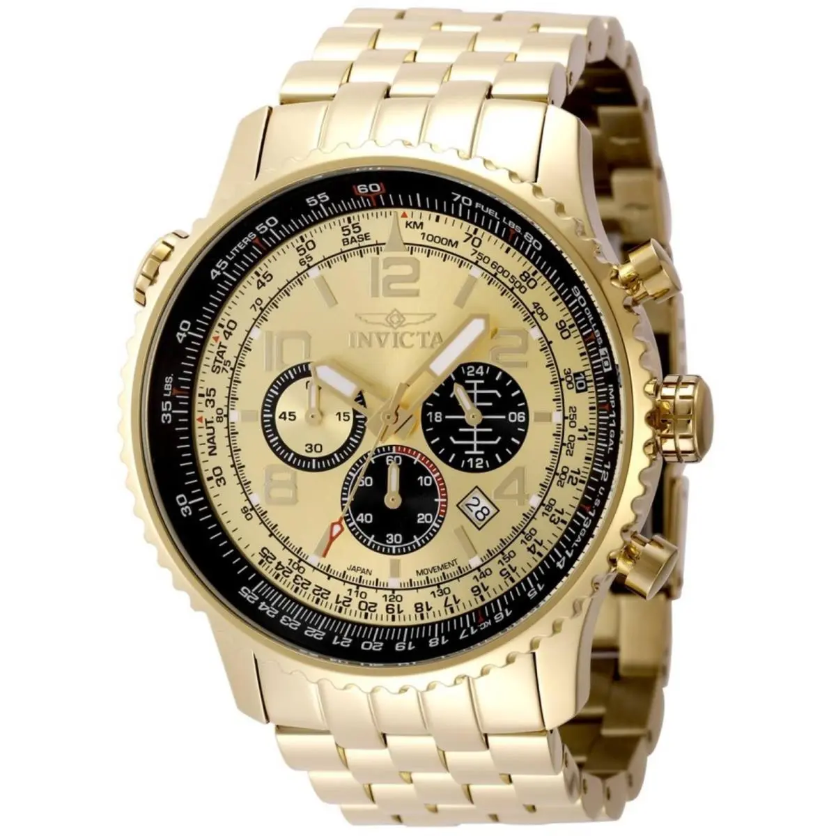 Invicta Aviator 49081 Men`s 49mm Gold Stainless Steel Quartz Watch 200m WR