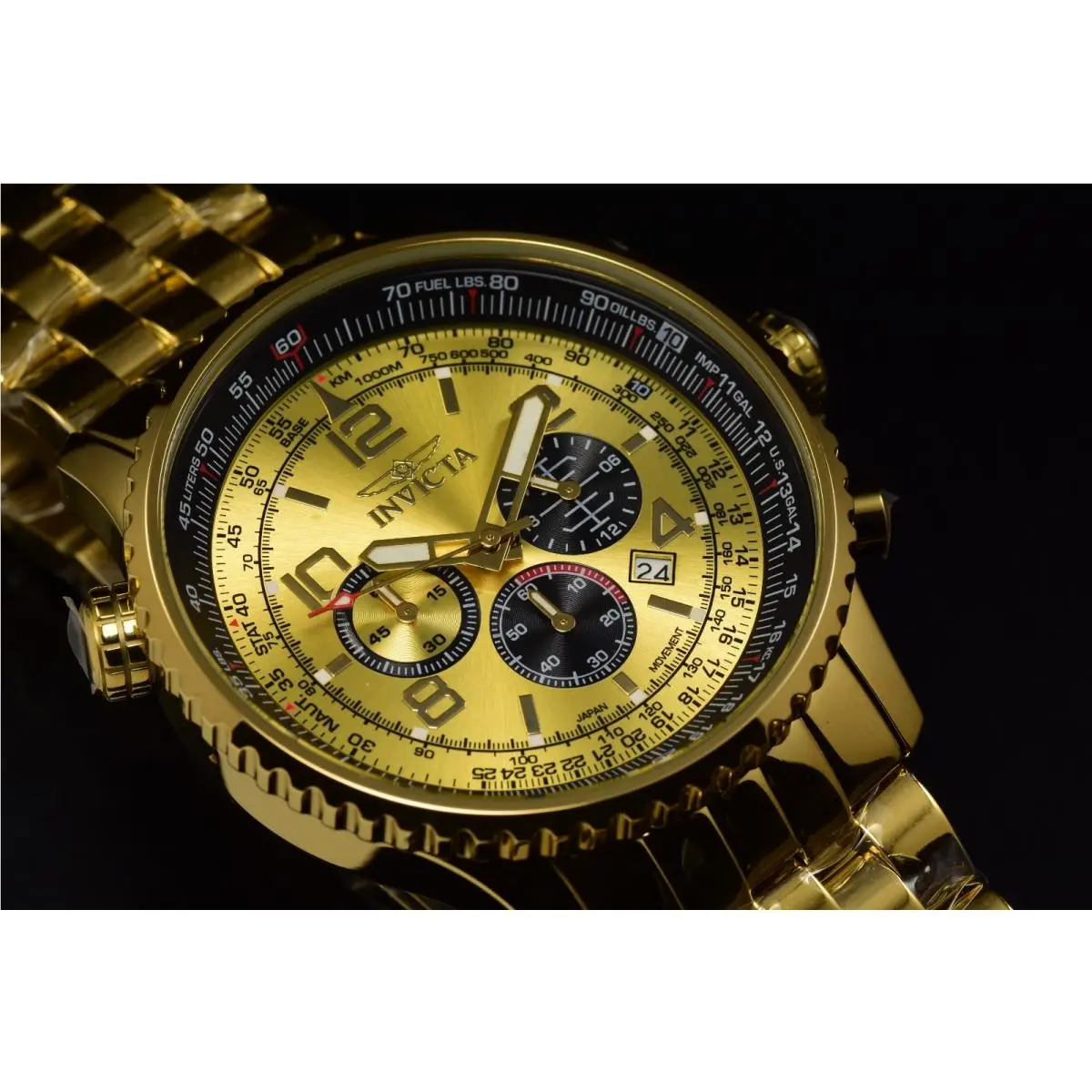 Invicta Nvicta Aviator 50mm Gold Dial Chronograph High Polish Gold Tone SS Men`s Watch