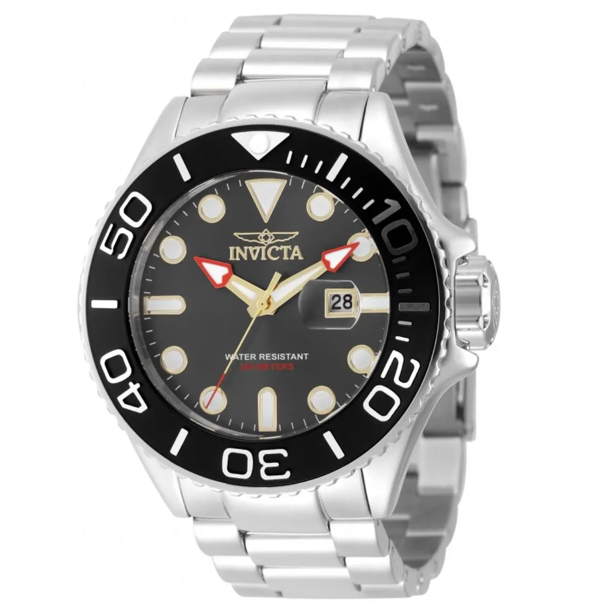 Invicta Grand Diver Black Spectrum Men`s 52mm 300M WR Quartz Watch 49147 - Dial: Black Gold White, Band: Silver, Bezel: Black Silver