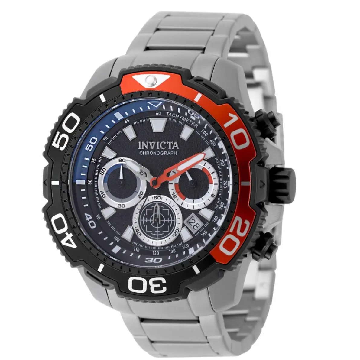 Invicta Commander TI-22 Titanium Men`s 48mm Red Black Chrono Watch 49497 - Dial: Black Blue White, Band: Gray Titanium, Bezel: Black Gray Red Silver