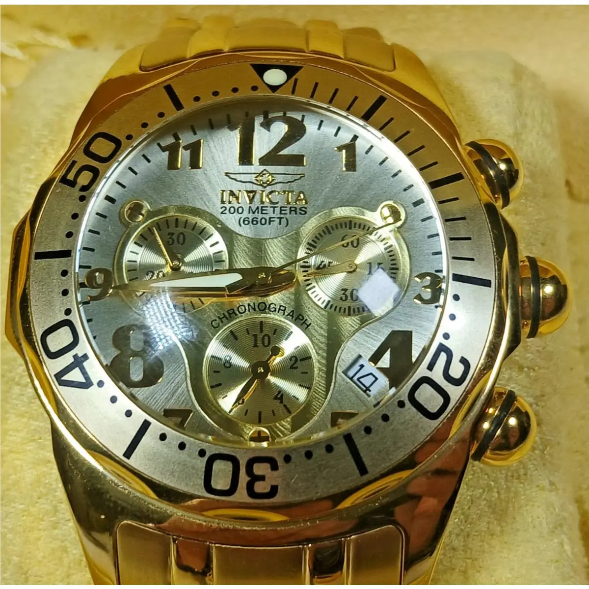 Men`s Model 3213 Stainless Steel Gold Plated Chrono Watch Swiss Diver by Invicta