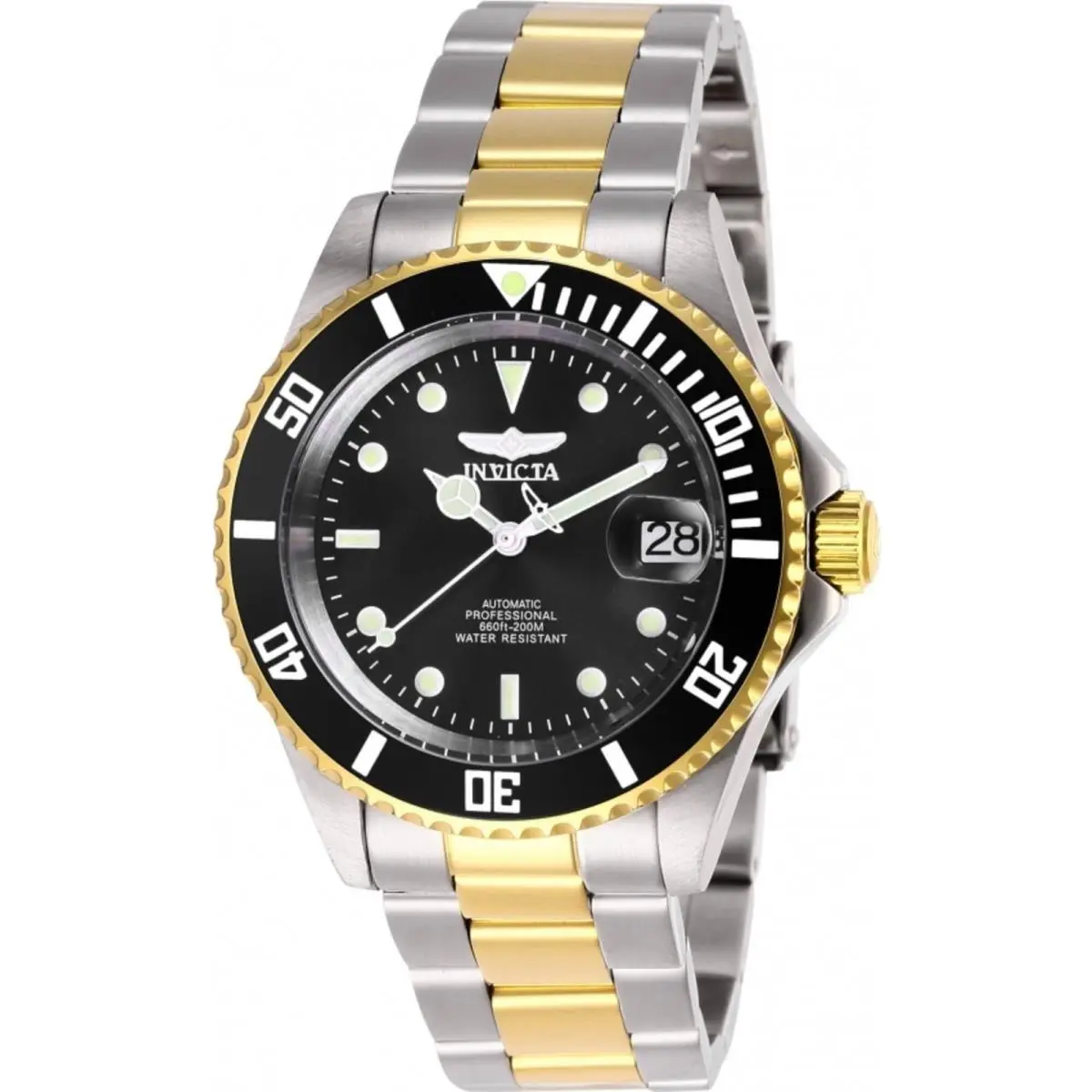 Men`s Watch Pro Diver Automatic Black Dial Two Tone Steel Bracelet 28663 by Invicta