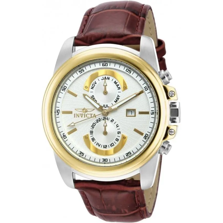 Specialty 15098 Day Date White Dial Gold Accents Brown Leather by Invicta