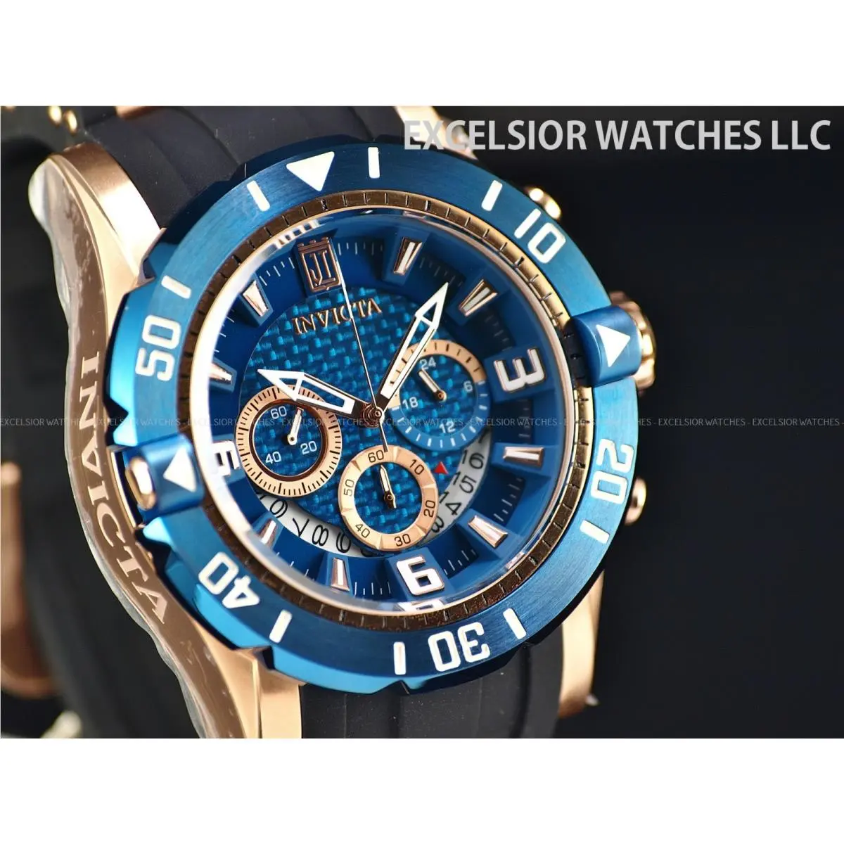 Invicta 50mm LE Jason Taylor Men`s Quartz Chrono Rose Gold Blue SS Watch