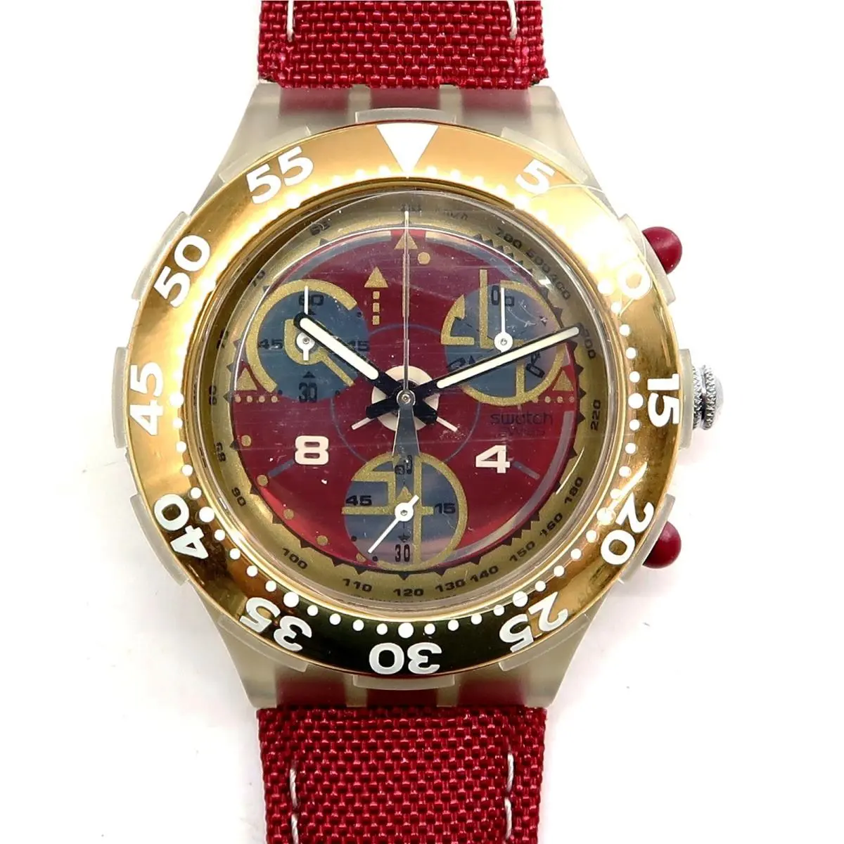 Swatch Aquachrono Watch Red Sun SEK105 w/ Case Papers 1995 Mid Size