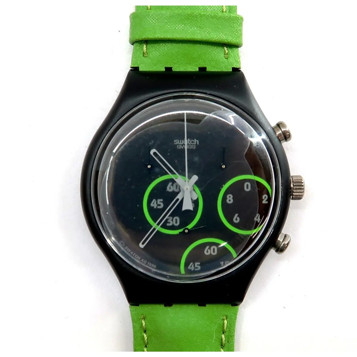 Swatch Chrono Watch Excentric SCB117 with Case Papers 1997 Nos Battery