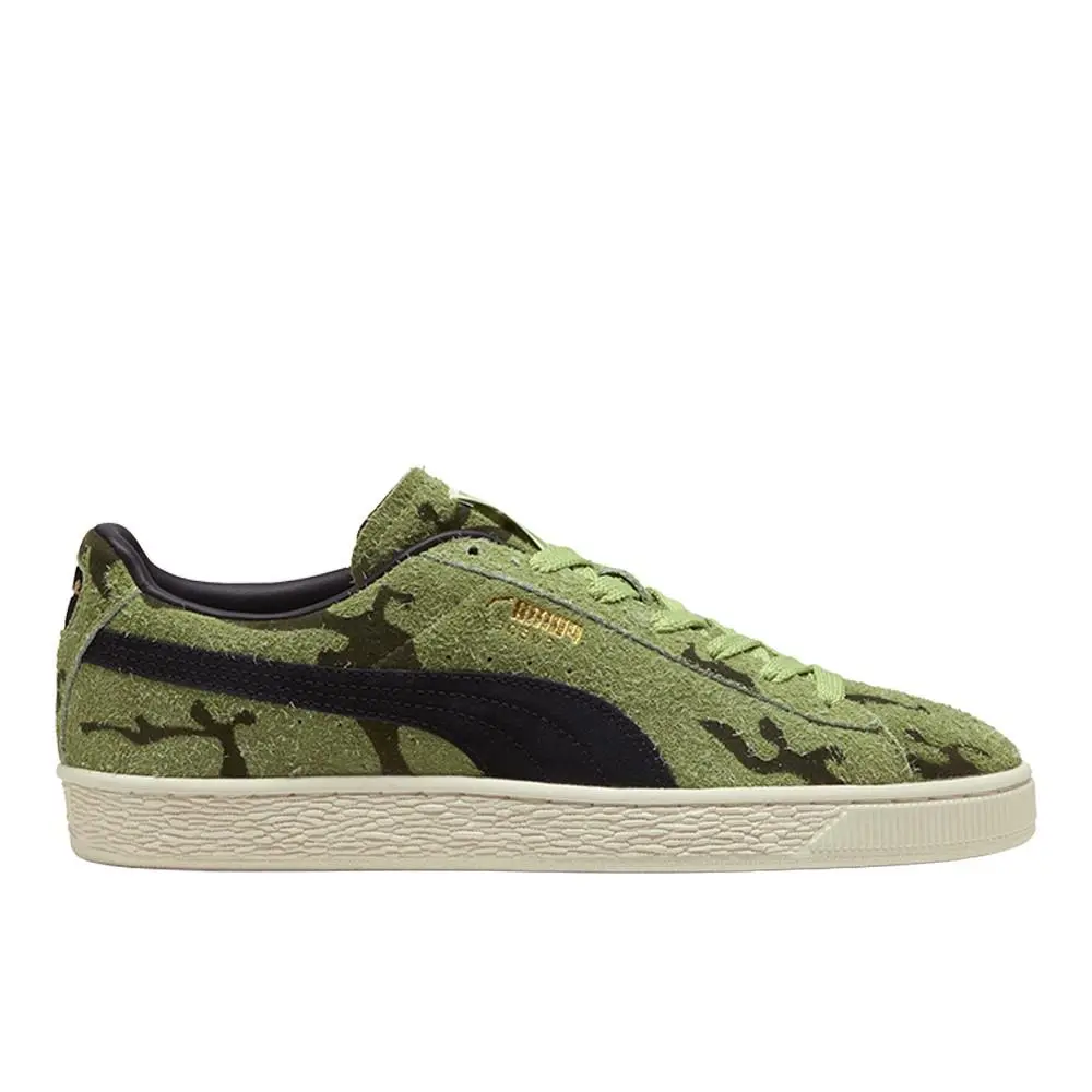 Suede Flock Lace Up Mens Green Sneakers Casual Shoes 40691903 by Puma