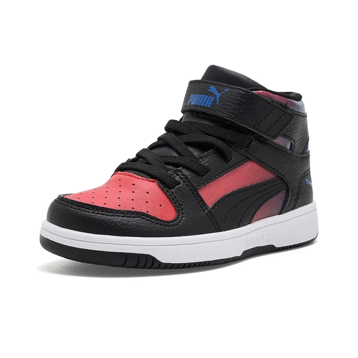 Kids Rebound Layup Mid Hook-and-loop Shoes Little Kid/big Kid PUMA Black/Festive Blue/PUMA Red by Puma