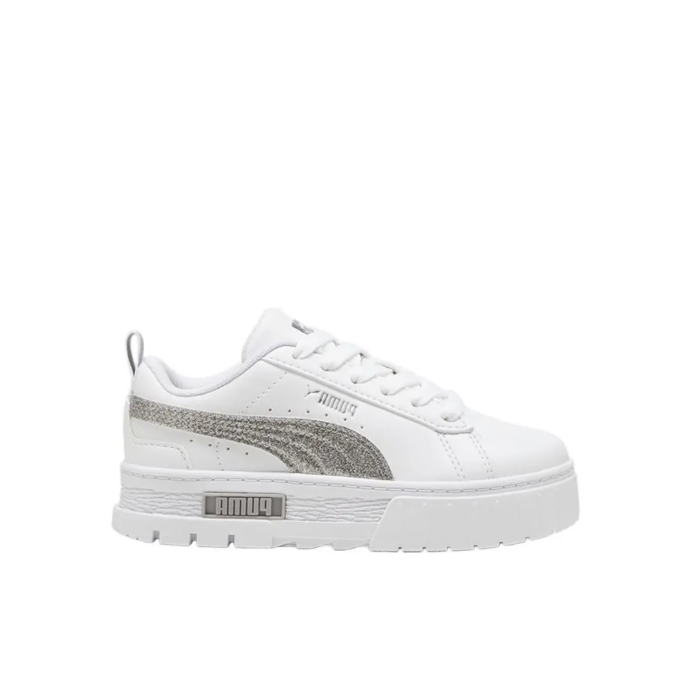 Mayze Glitter Lace Up Youth Girls White Sneakers Casual Shoes 39970101 by Puma