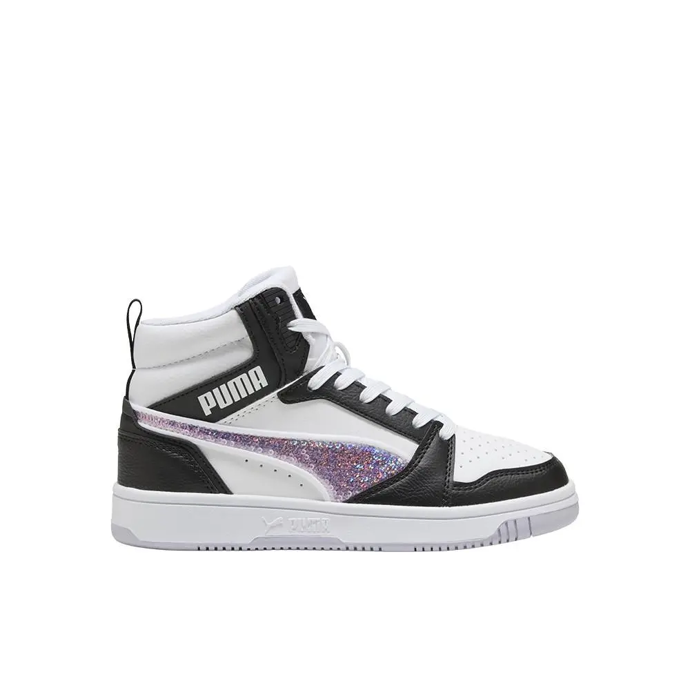 Rebound V6 Mid Sequins Lace Up Youth Girls Black White Sneakers Casual Sh by Puma