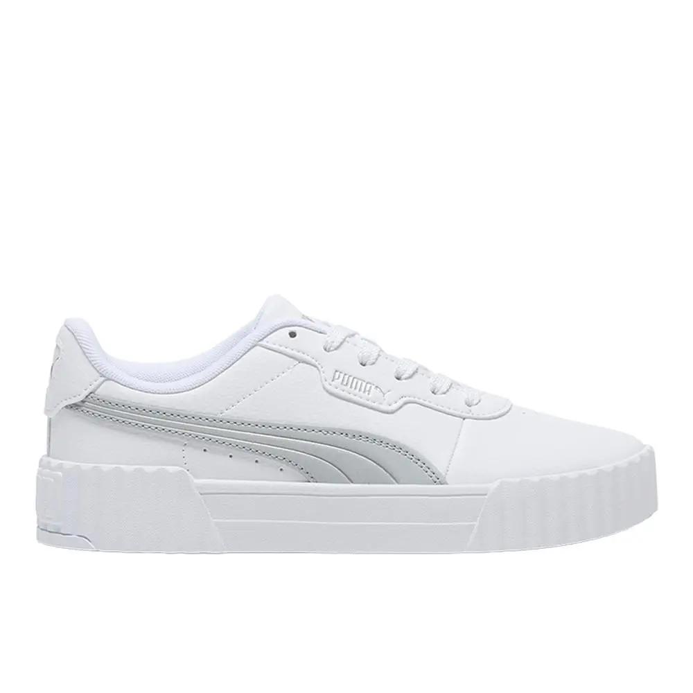Puma Carina 3.0 Aqua Metallics Lace Up Womens Silver White Sneakers Casual Sho