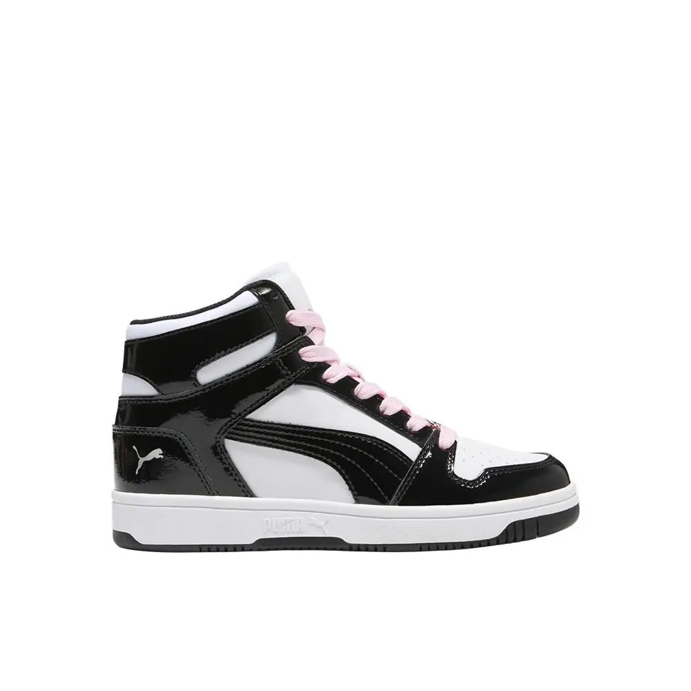 Puma Rebound Layup Shine High Top Lace Up Youth Girls Black White Sneakers Cas
