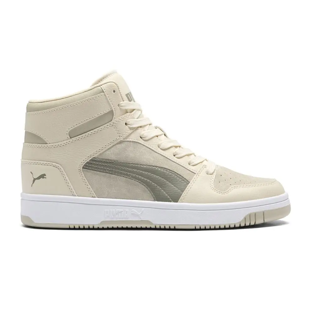 Puma Rebound Layup Washed Suede High Top Mens Beige Sneakers Casual Shoes 40199