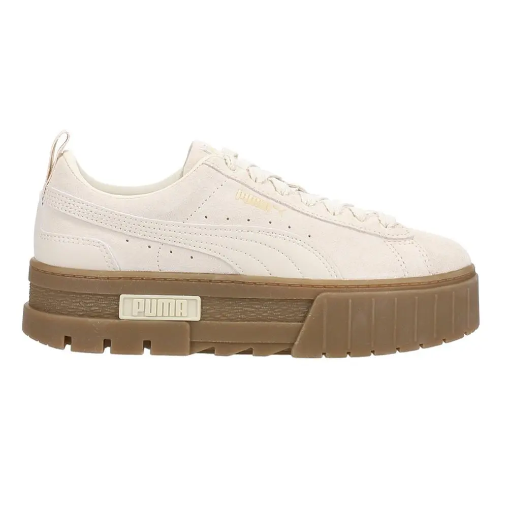 Puma Mayze Brushed Suede Platform Womens Off White Sneakers Casual Shoes 391461