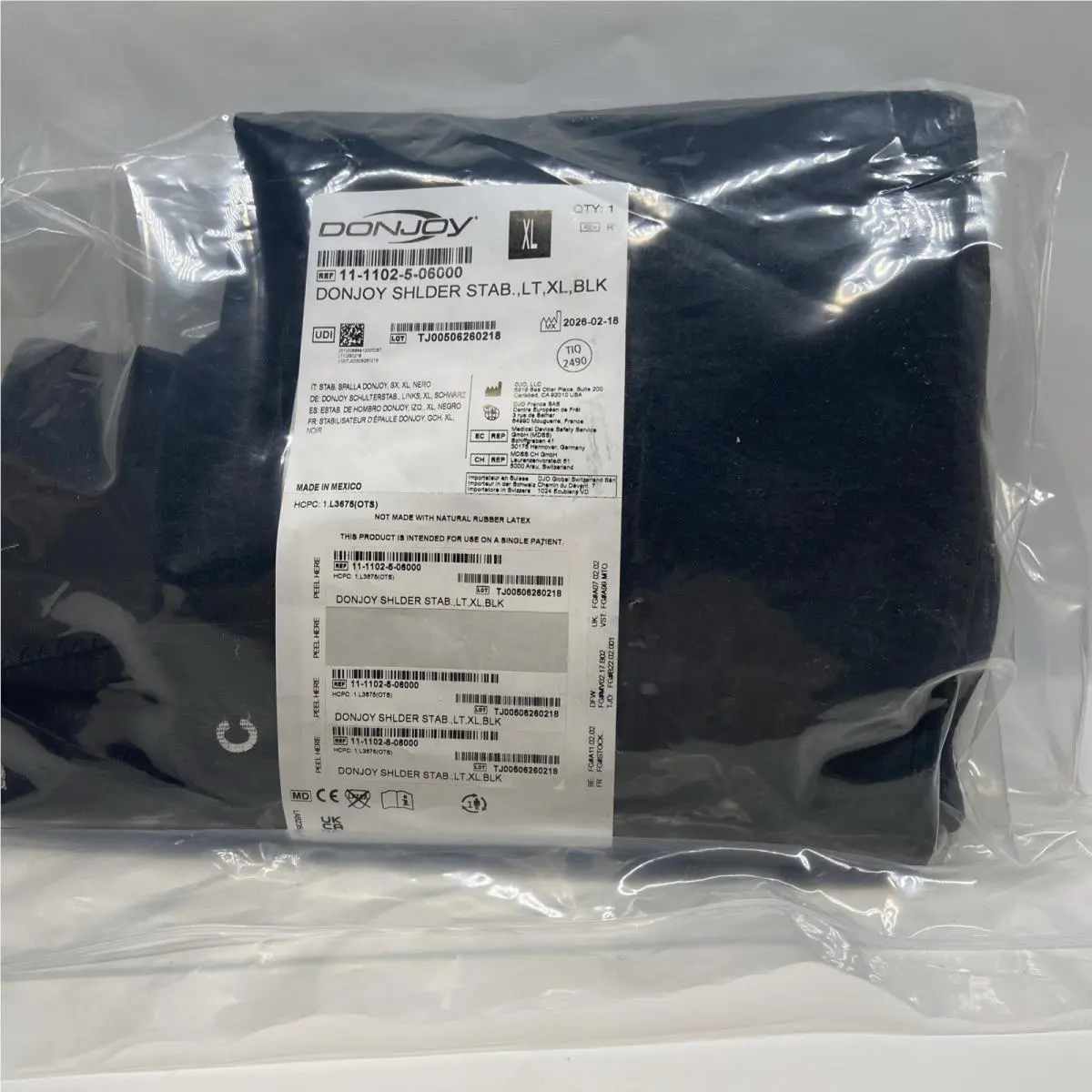 Donjoy Post-injury Shoulder Stabilizer Brace Left XL Black 11-1102-5-06000