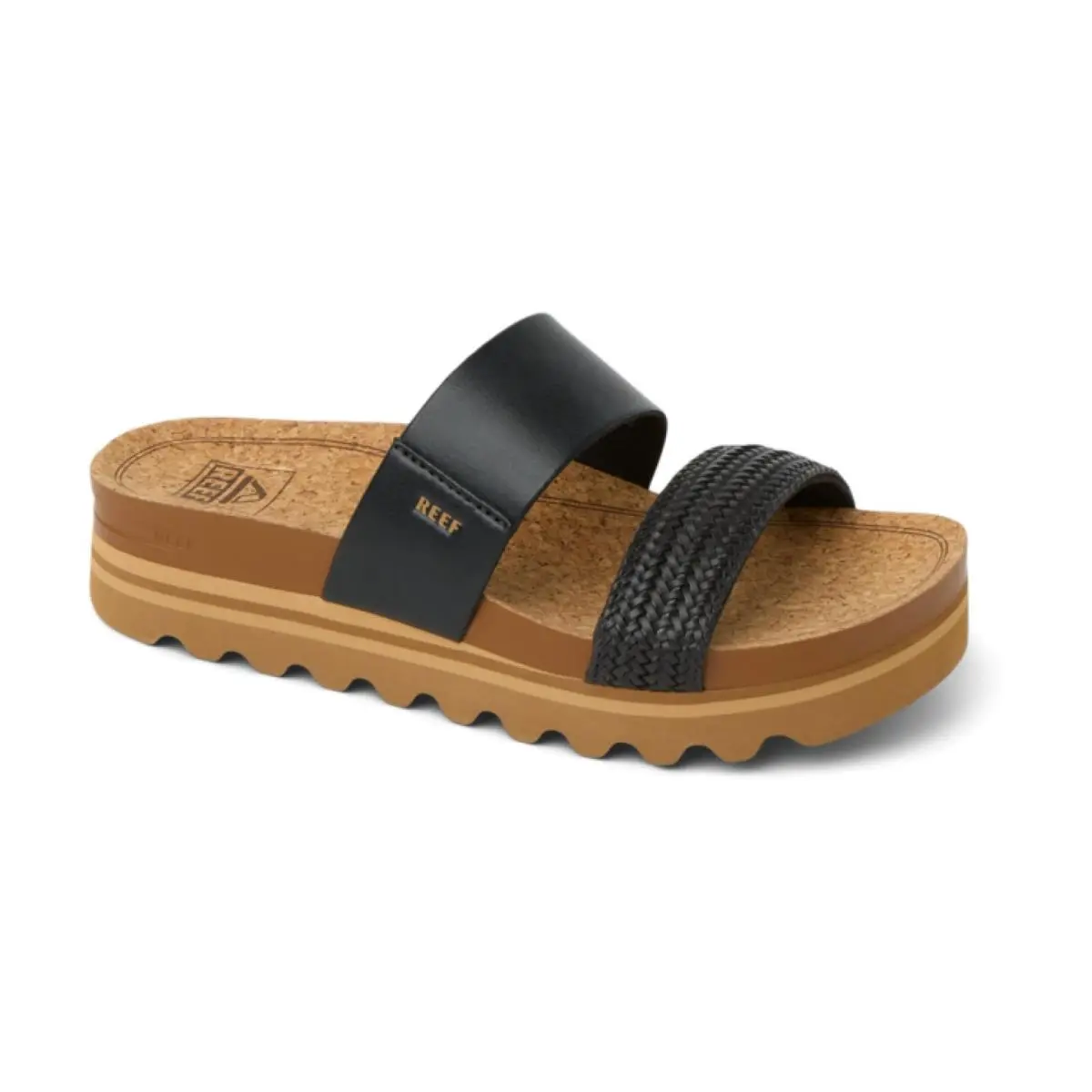 Reef Cushion Vista Hi Women`s Comfort Platform Sandals Black Braid - 8 Medium