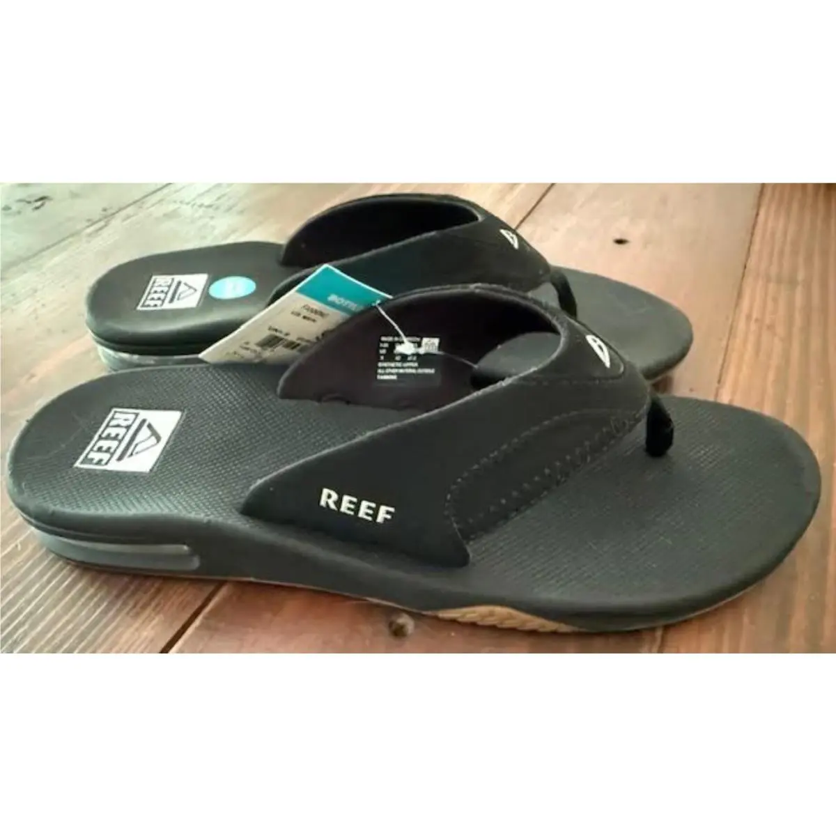 Reef Men’s 9 Black Fanning Flip Flop Thongs Sandal Sandals W/bottle Opener