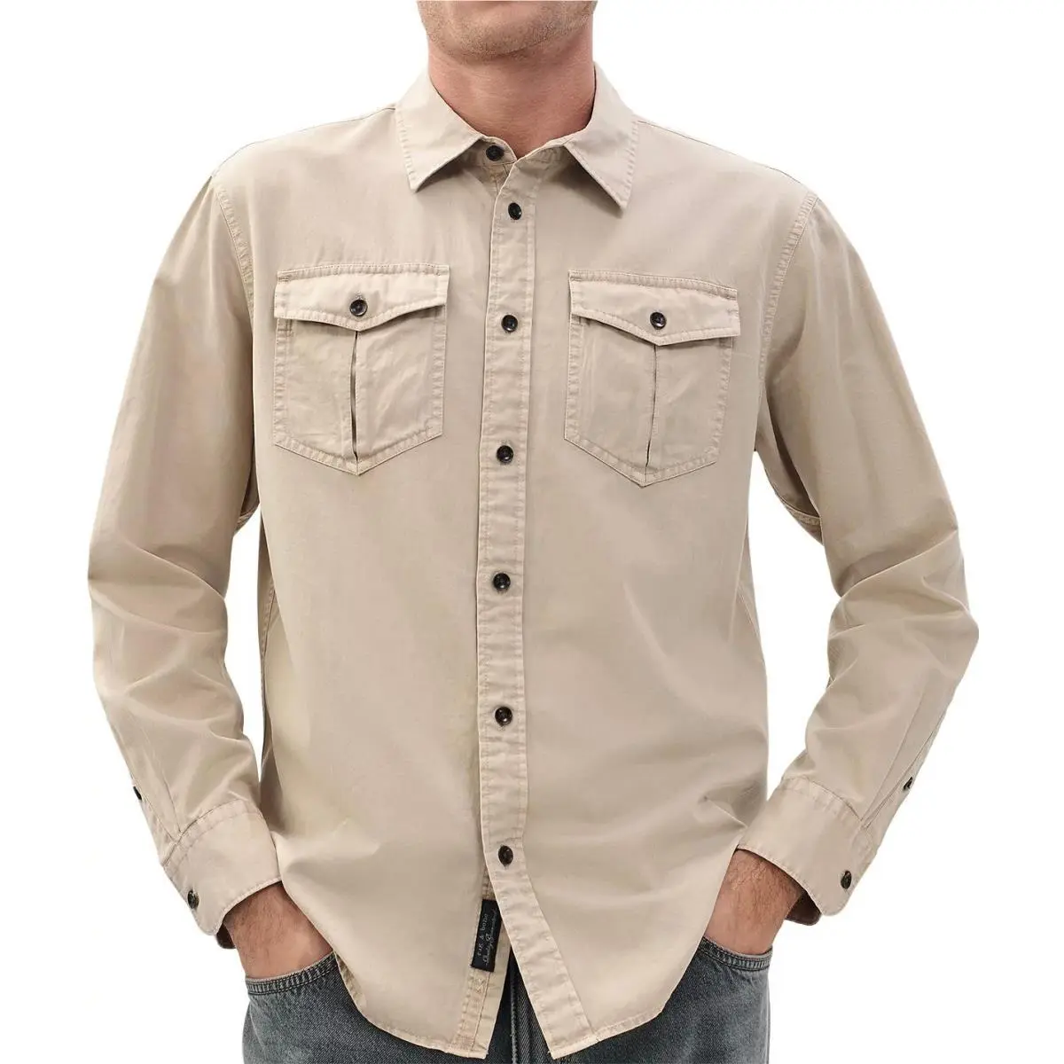 Rag Bone Men`s Finch Military Dual Bellow Pocket LS Button Shirt Light Metal