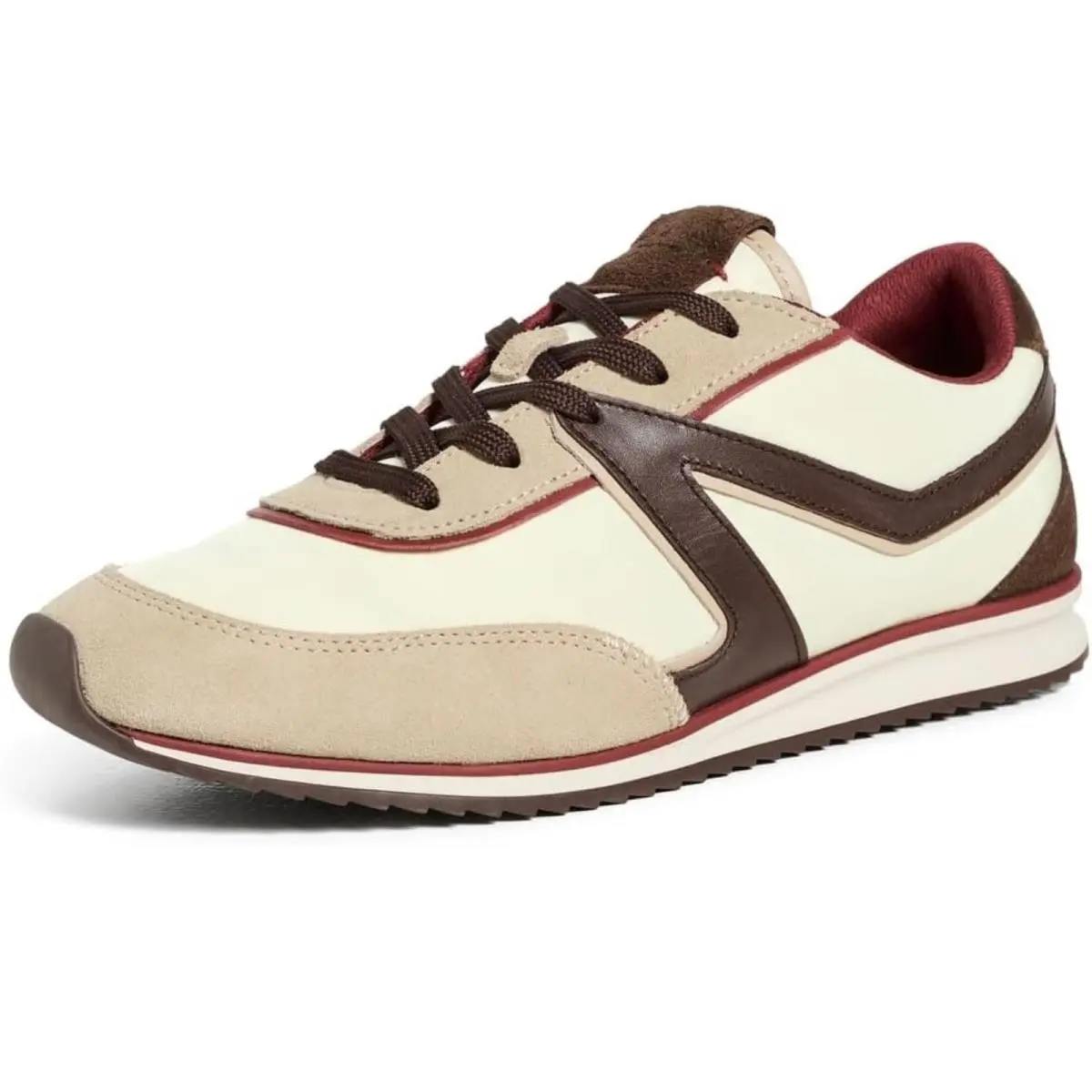 Rag Bone Womens Cream/dark Brown Leather Lace Up Retro Trainer Sneakers