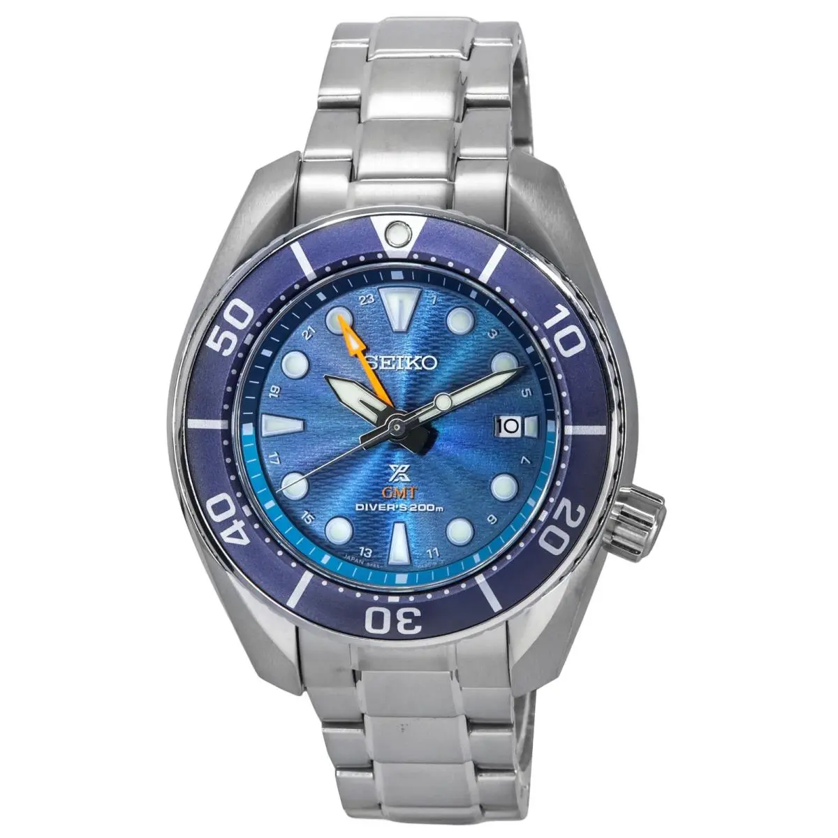 Prospex Sea Aqua Sumo Gmt Blue Dial Solar Blue Dial SFK001J1 Mens Watch by Seiko