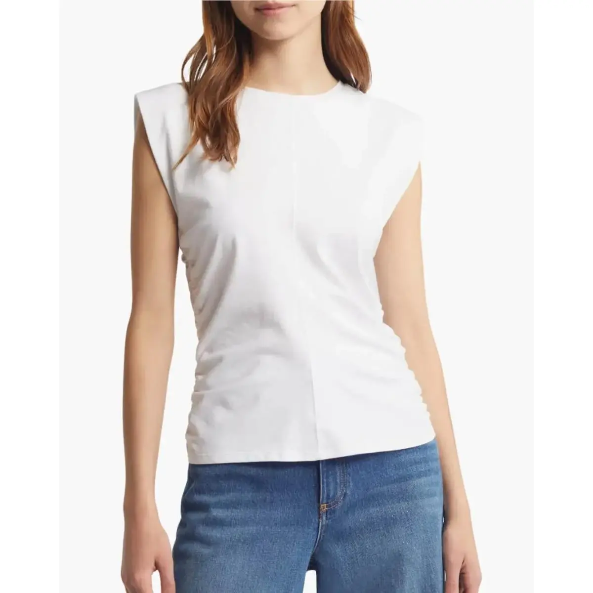 Rag Bone Juliet Smocked Tank Top Women`s XS White Crewneck Sleeveless Pullover