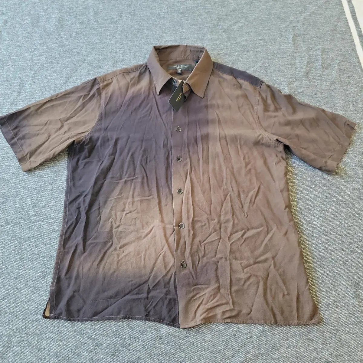Rag Bone Dalton Printed Shirt Men`s XS Brown Gradient Short Sleeve
