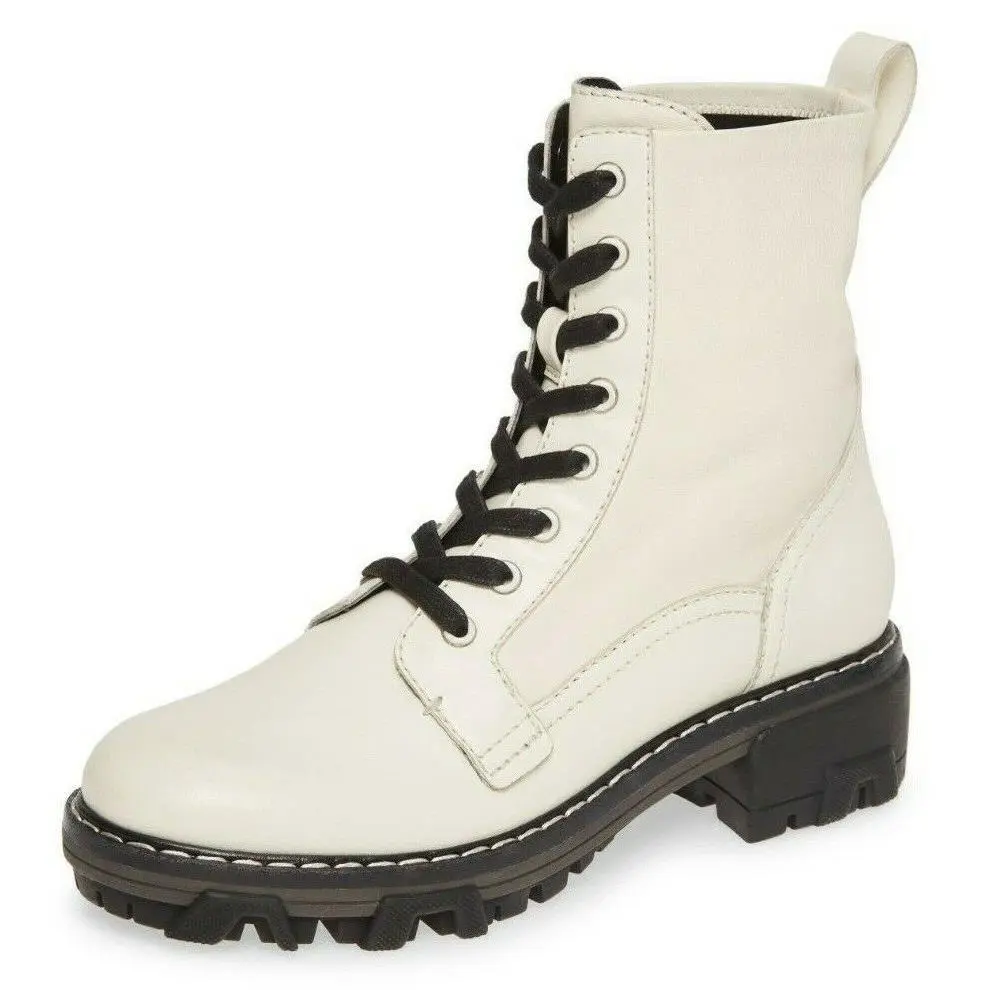 Rag Bone Shiloh Women`s Leather Combat Boots Antique White Size 39.5 / US 9.5