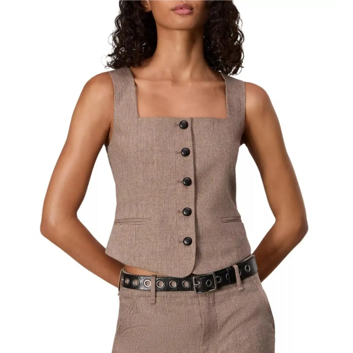 Rag Bone Women Camel Plaid Italian Wool Mariana Classic Vest Top Size US 2