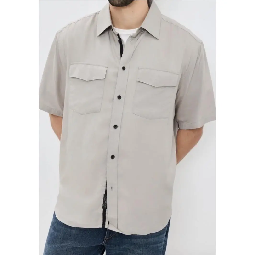 Rag + Bone Matthew 2 Short Sleeve Pocket Modal Shirt Elephant Grey Sz S