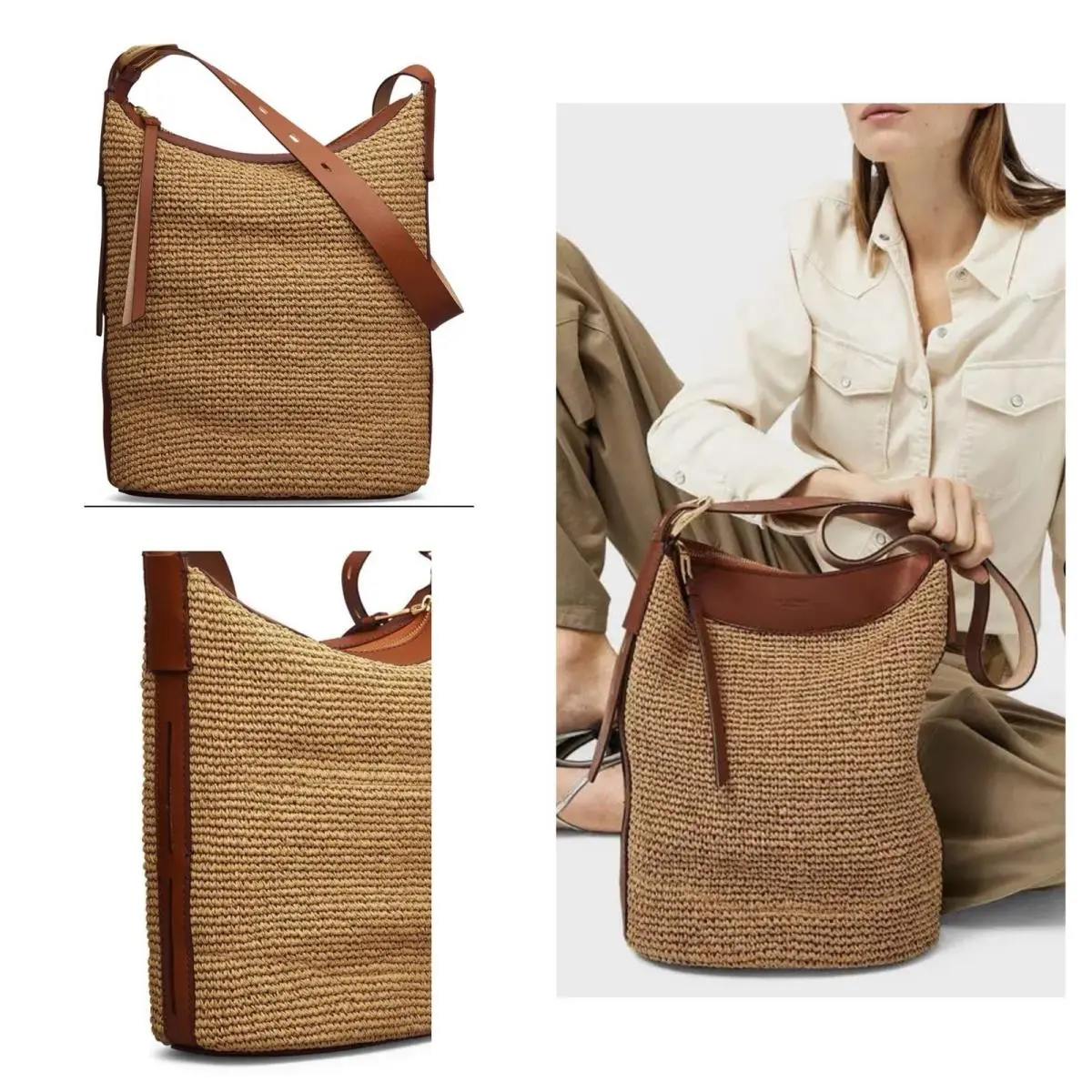 Rag Bone Belize Bucket Straw Bag In Natural