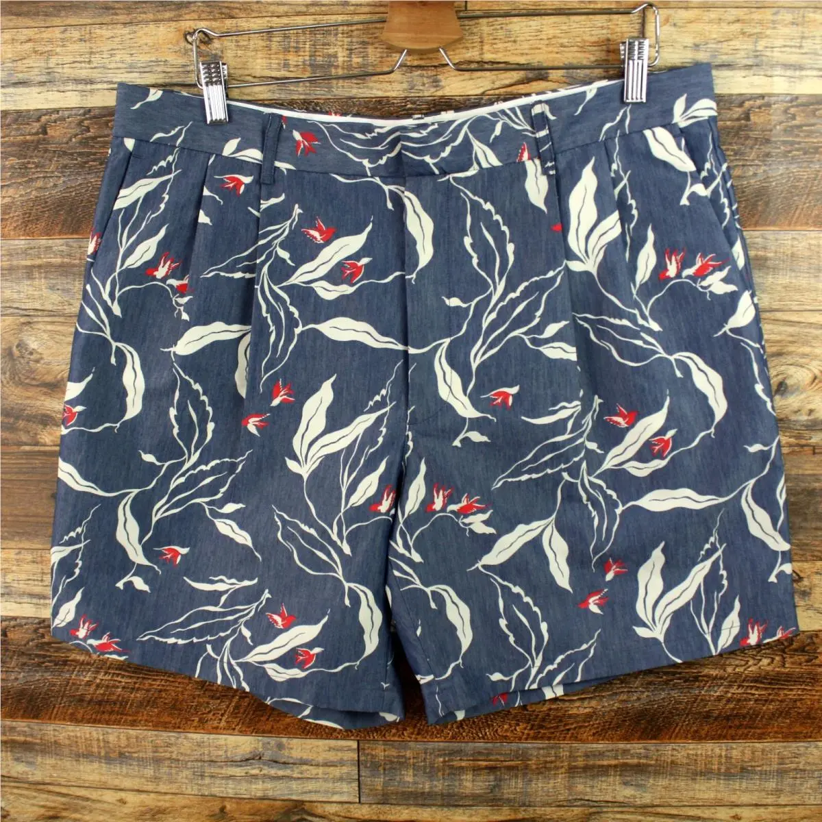 Rag Bone York Indogo Floral Jackson Shorts Mens Size 36 Blue Pleated