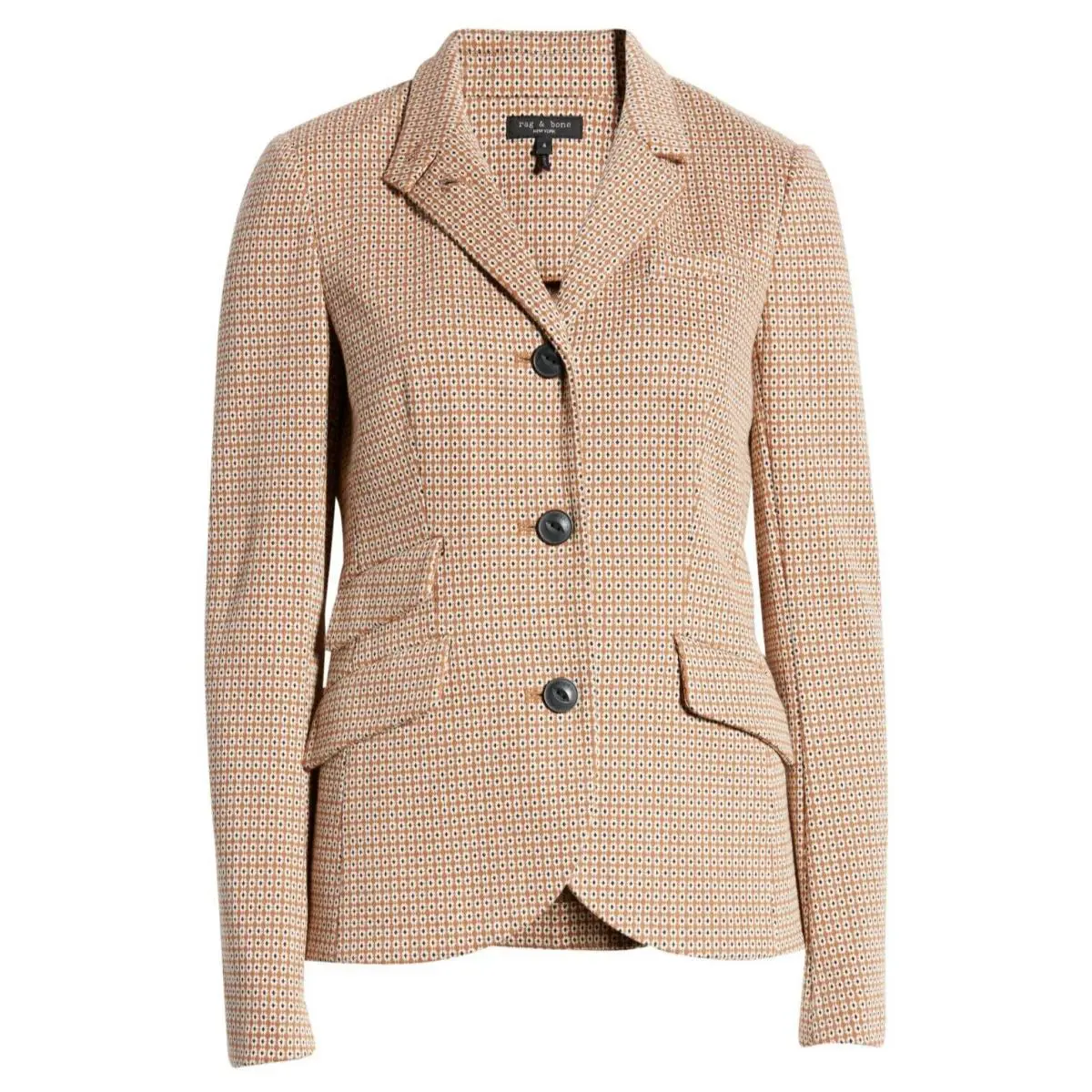 Rag Bone Women`s Slade Geo Cotton Blend Knit Blazer Jacket Brown Multi Size 12