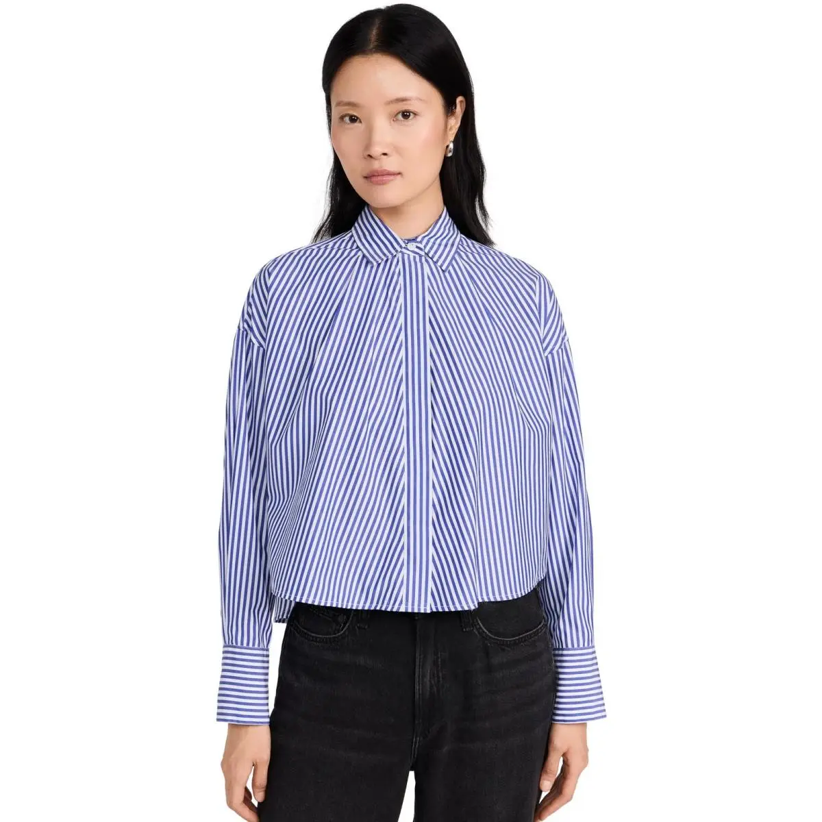 Rag Bone Women`s Martha Multistripe Poplin Shirt Blue Strip L