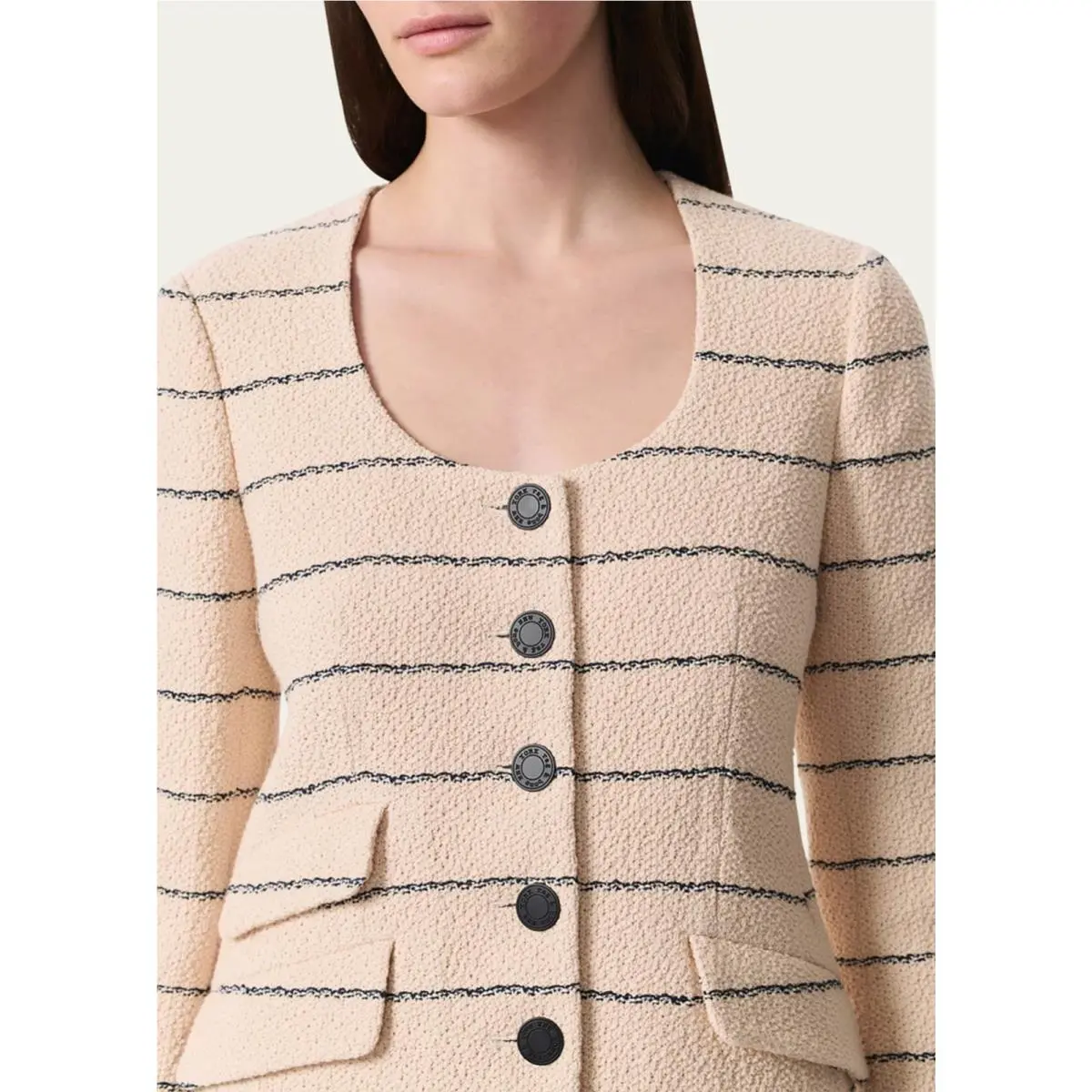 Rag Bone Size 2 Roslyn Tweed Blazer Cream Stripe Scoop Neck Jacket