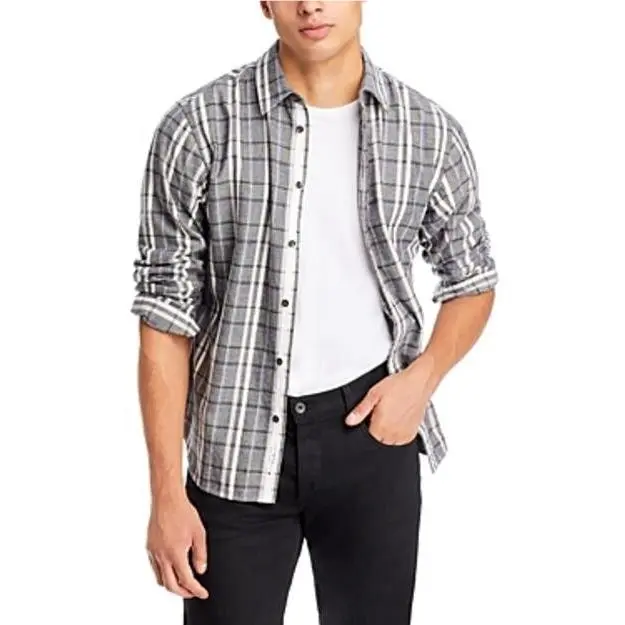 Rag Bone Fit 2 Cotton Blend Engineered Donegal Plaid Relaxed Fit Shirt sz L