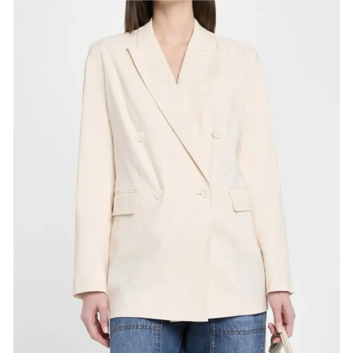 Rag Bone Emile Double Breasted Linen Blend Blazer Ivory Size 8 Quiet Luxury