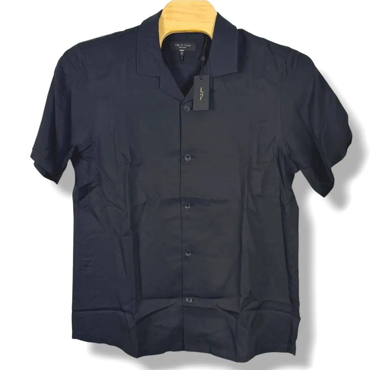 Rag Bone Black Alan Shirt Camp Collar Men XL Short Sleeve Viscose Resort