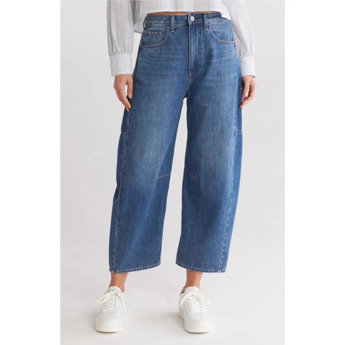 Rag Bone Chase Women`s High Rise Barrel Leg Crop Jeans Medium Wash Size 25