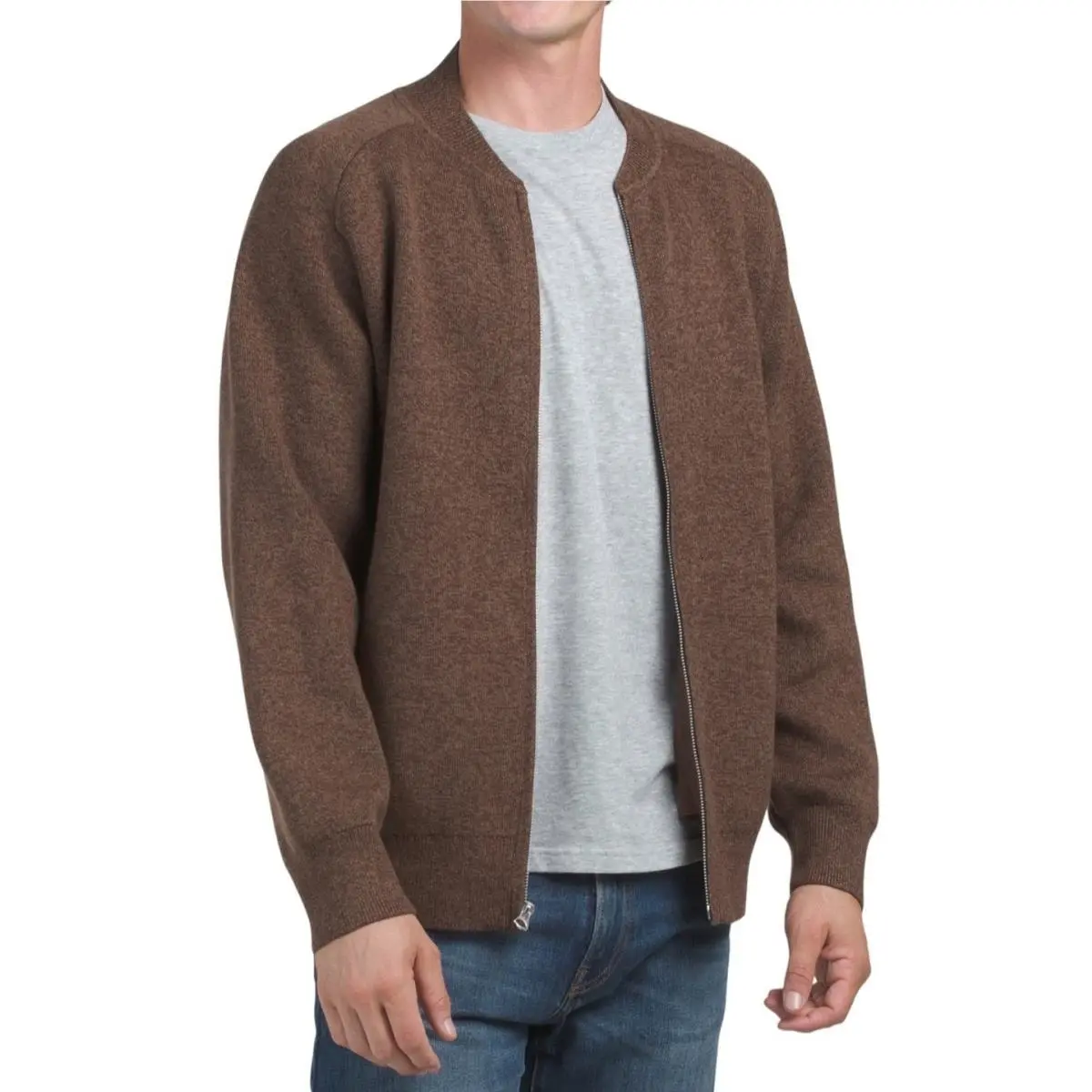 Rag Bone M Mens Shawn Marled Zip Up Jacket Espresso Cotton Knit Bomber
